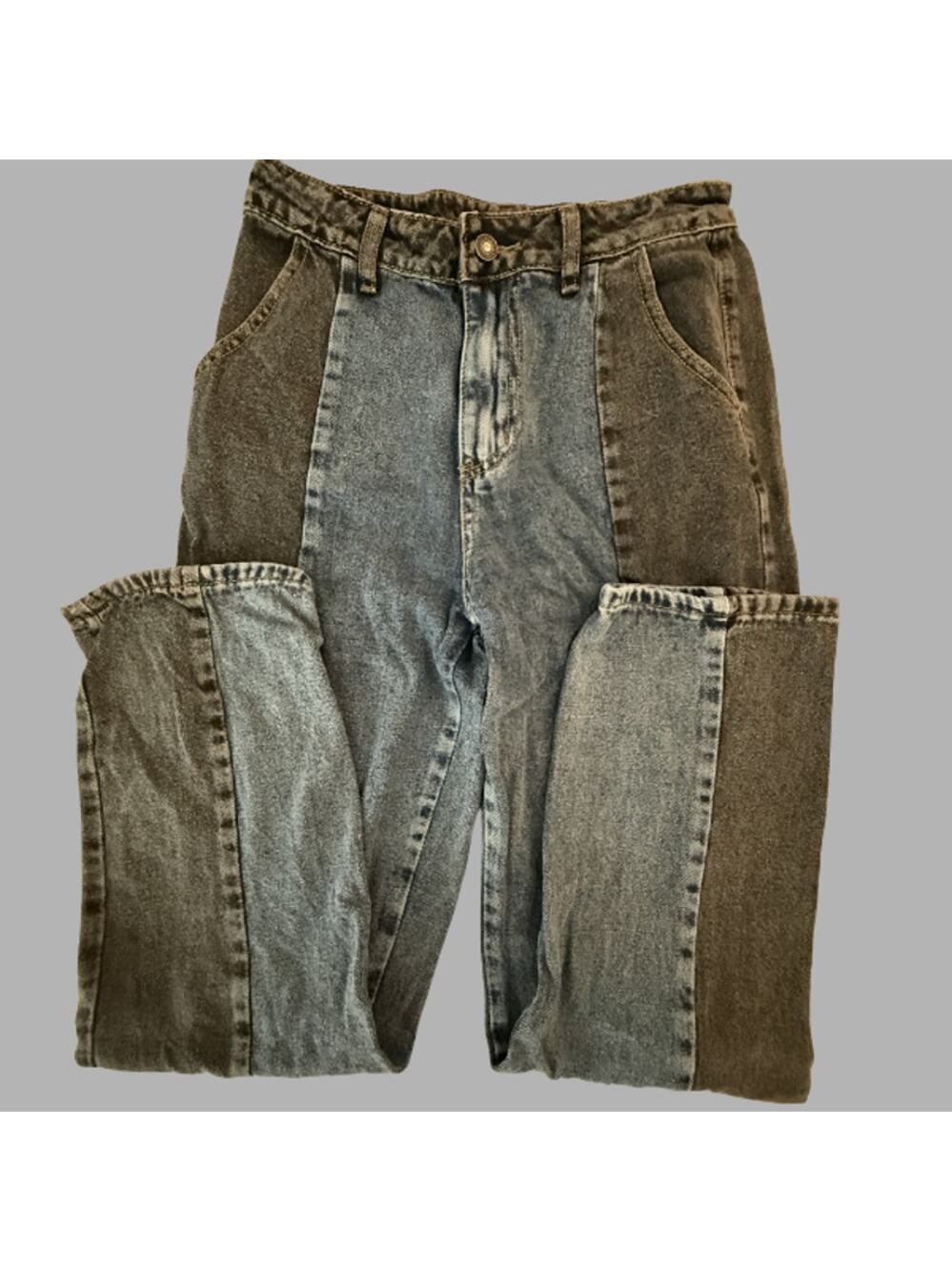 SHEIN Two Tone Colorblock High Rise Straight Leg Jeans Acid Wash Size XS